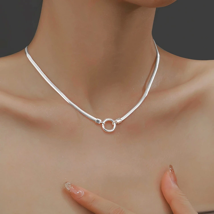 链子925银 《宽面蛇骨》项链 女士锁骨项链 45厘米长锁骨链（约9克）