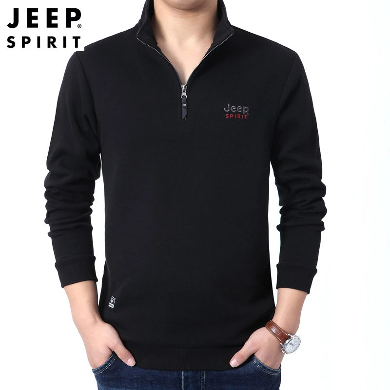 JEEPSPIRIT秋季长袖T恤男套头立领卫衣宽松运动半拉链中高领外套