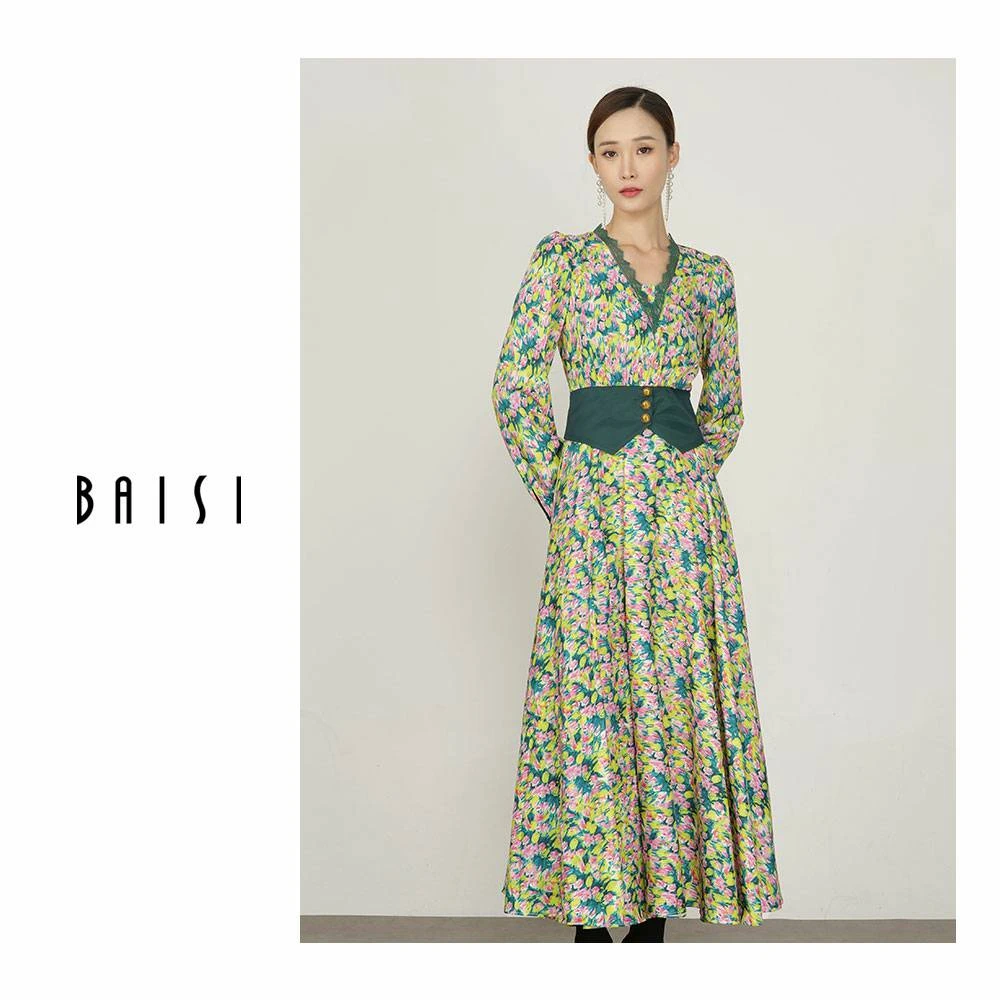 BAISI/百丝春日出行小众女装春夏季连衣裙AATB301115长袖郁金香新
