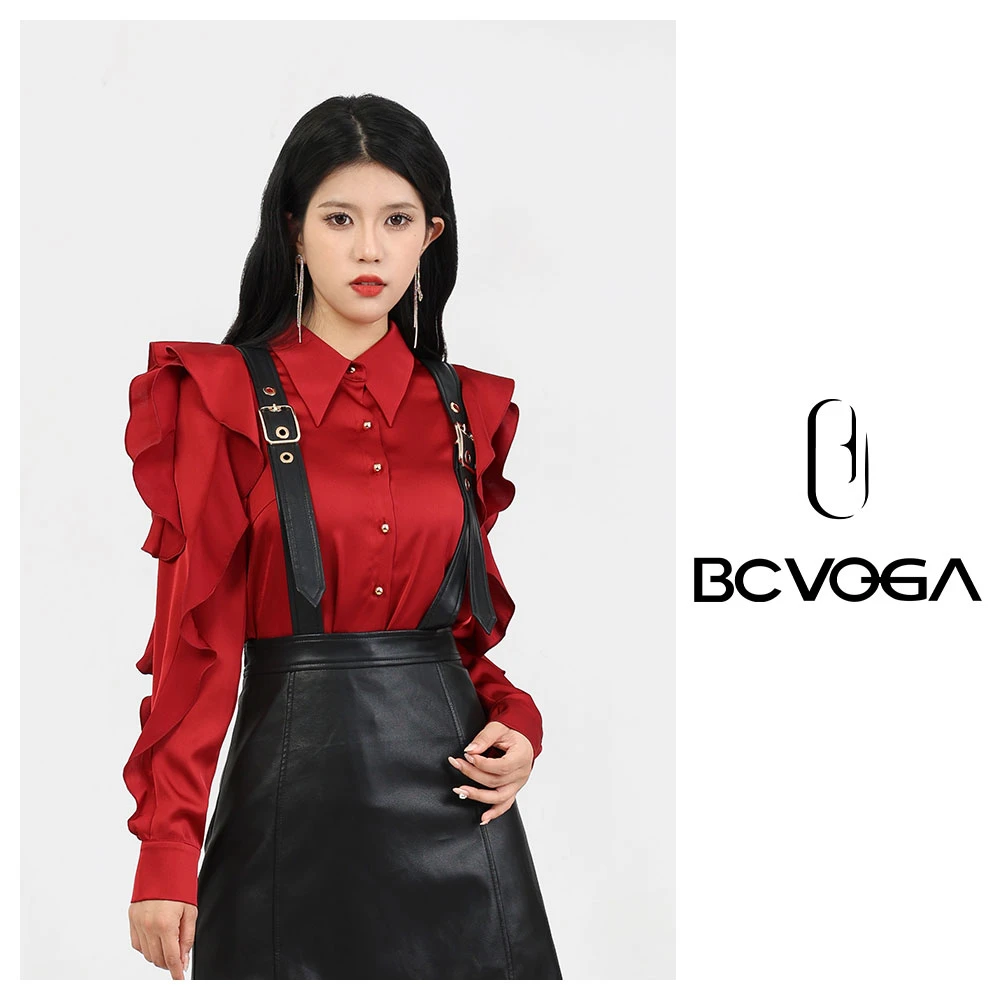 BAISI/百丝春日出行时尚款收腰衬衫 BCDJ409018 显瘦衬衣长袖红色