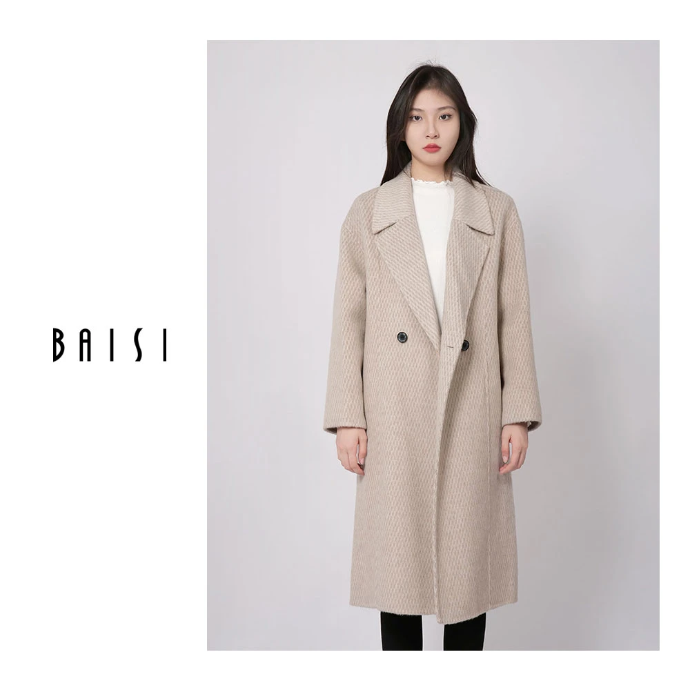 BAISI/百丝春日出行三色中长款大衣ADKP312012百搭时尚气质双面呢