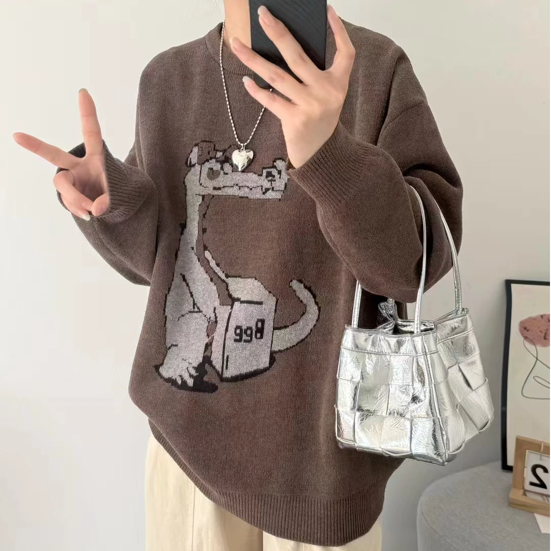 2024秋冬季网红上新百搭圆领小恐龙休闲时尚蓝粒绒气质软糯卫衣