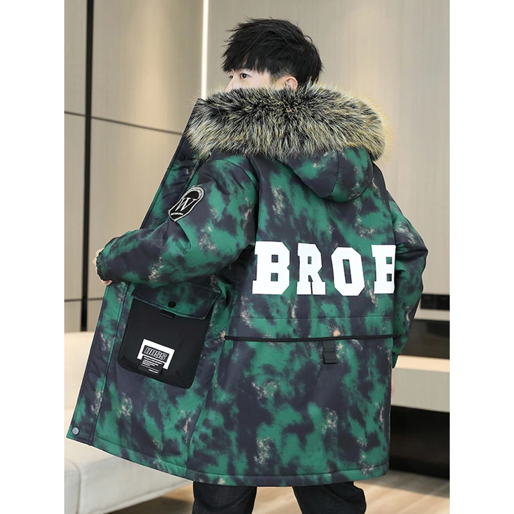 青少年秋冬款加绒外套13男孩初中学生中长款加厚棉衣15岁大童夹克