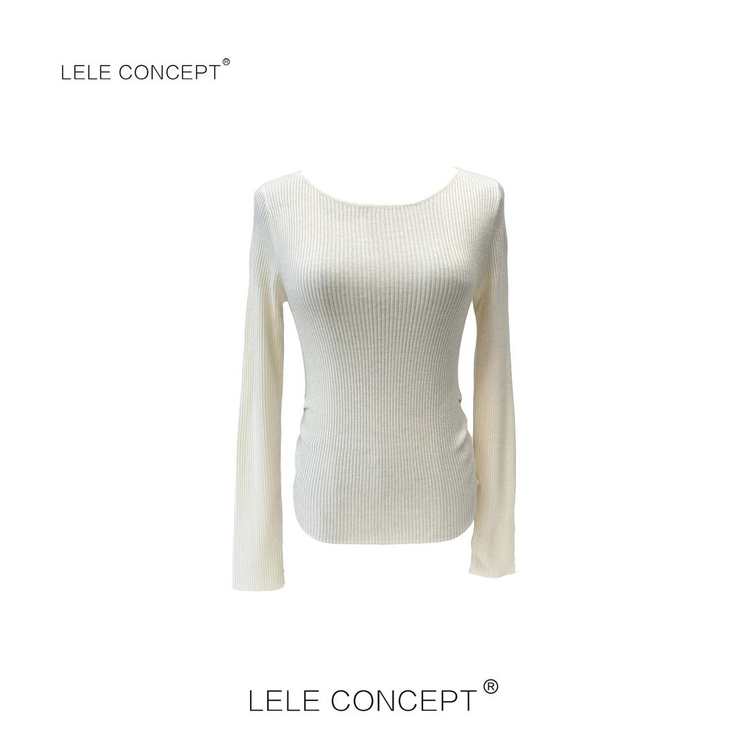 LELE CONCEPT 百搭修身捏褶圆领毛衣打底衫S0652