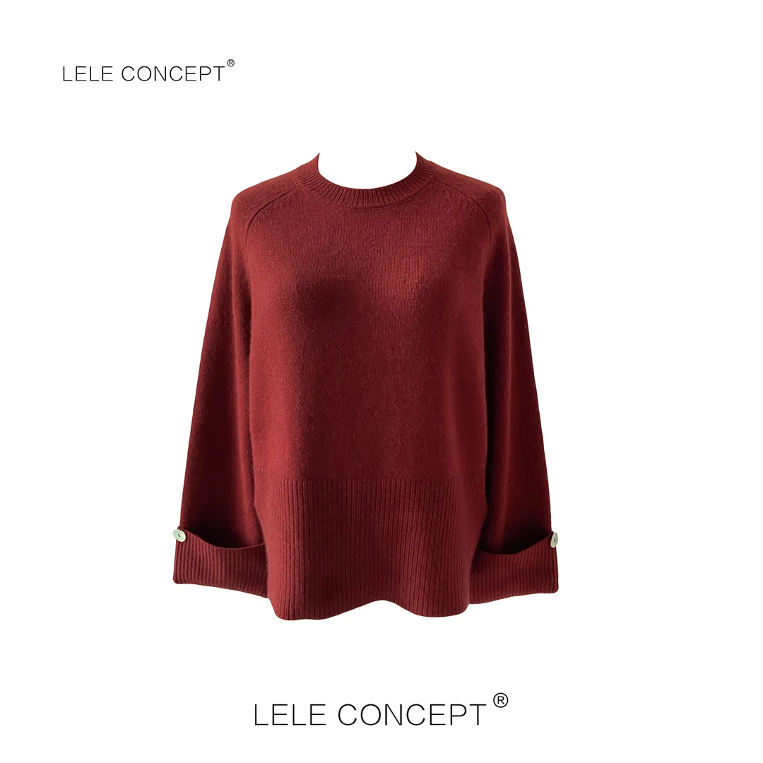 LELE CONCEPT｜时尚百搭气质简约翻袖针织圆领套头毛衣S0648