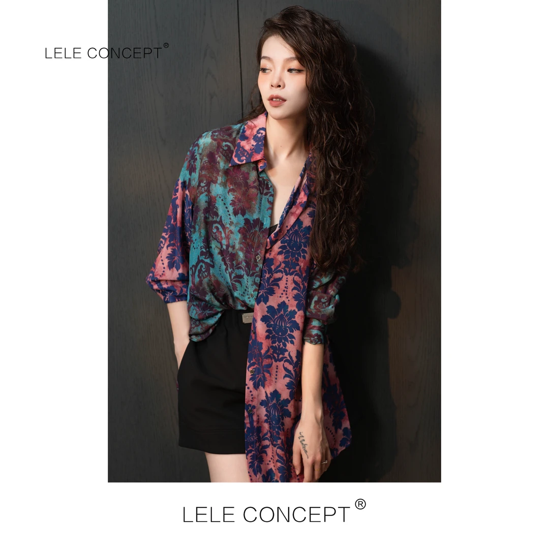 LELE CONCEPT 高级感花色时尚撞色印花衬衫复古慵懒艺术S0236