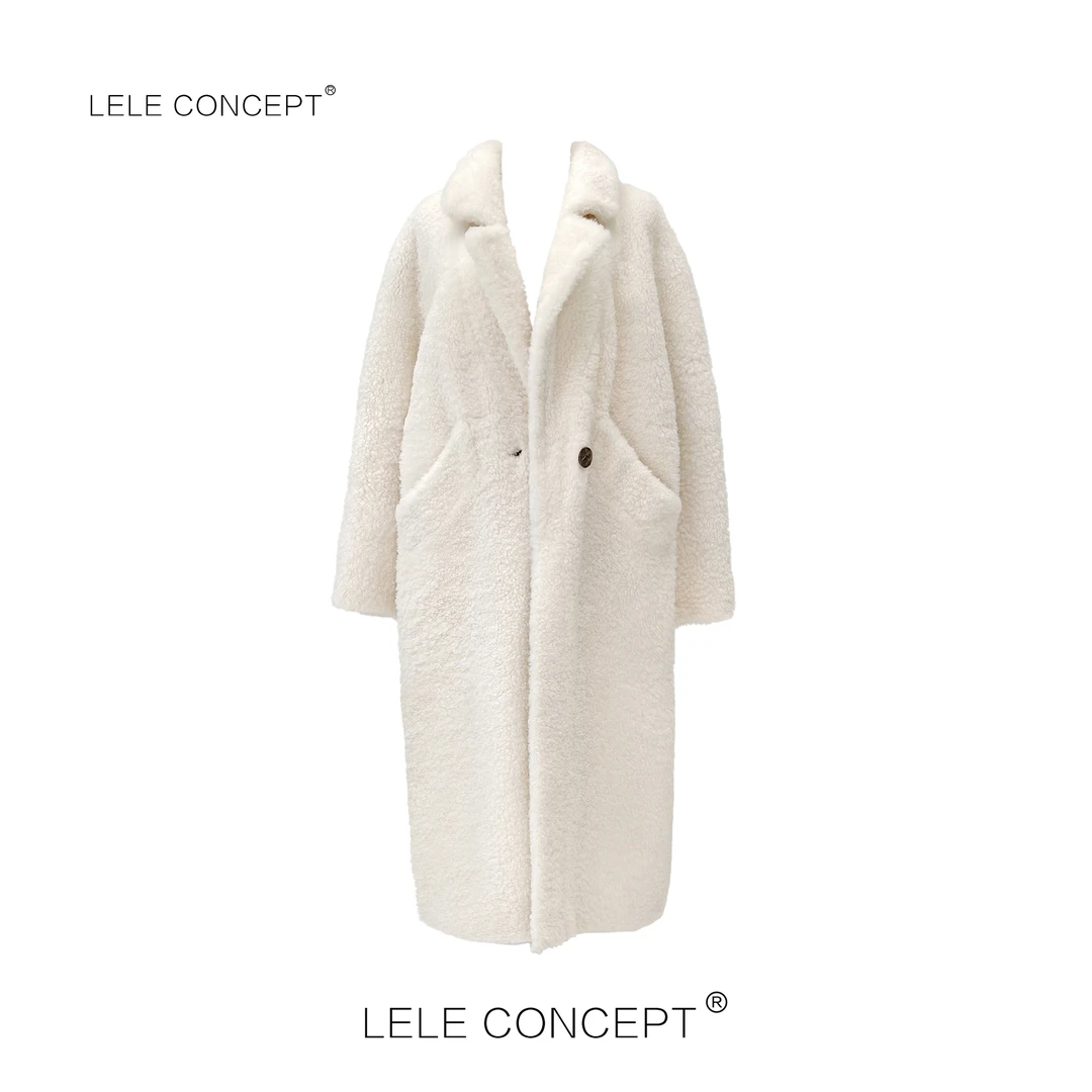 LELE CONCEPT 轻奢高级感翻领侧兜长款皮毛一体外套D0110