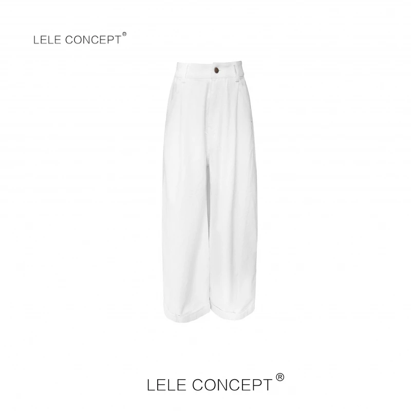 LELE CONCEPT时尚高级显瘦宽松白色阔腿裤K0191
