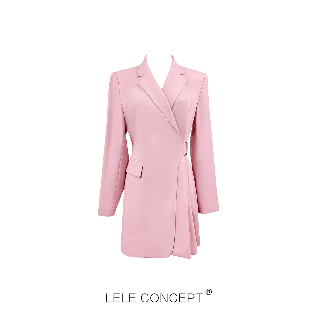 LELE CONCEPT 西装百褶连衣裙收腰气质休闲优雅轻职场时尚Y0219
