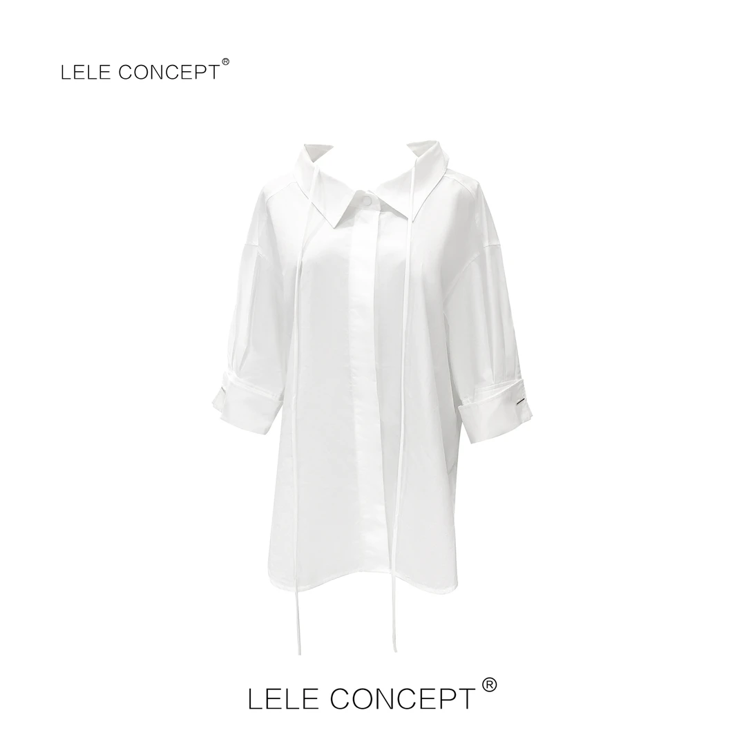 LELE CONCEPT 时尚减龄百搭休闲中袖系带白衬衫S0538