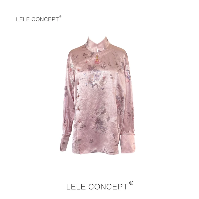 LELE CONCEPT 【蝶绕花枝】气质新中式国风嫩粉褶皱感衬衫上衣S0395