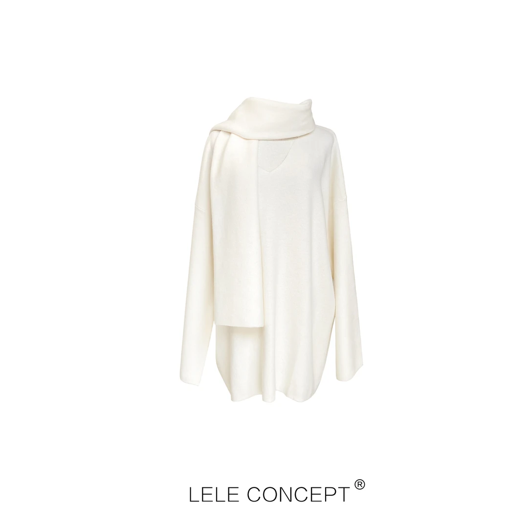 LELE CONCEPT V领围巾毛衣宽松时尚百搭设计师高级感休闲S0310