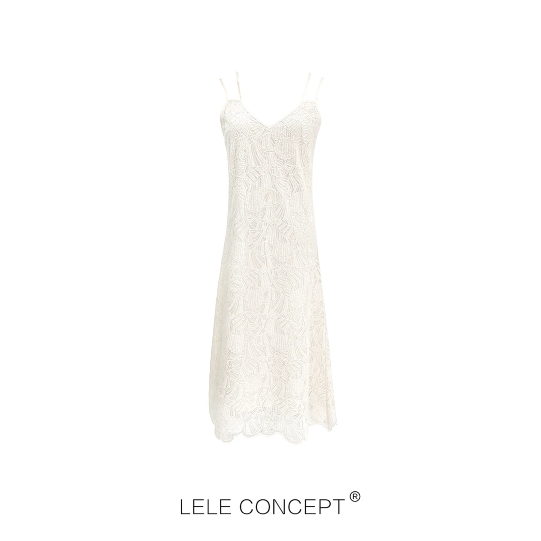 LELE CONCEPT 气质高级感优雅仙女扣花吊带连衣裙Q0335