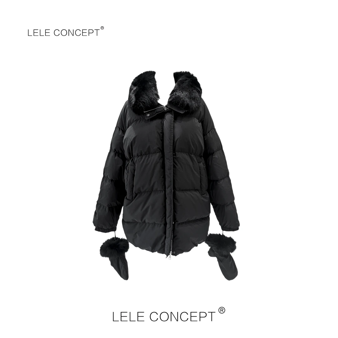 LELE CONCEPT百搭时尚减龄休闲保暖毛领中长手套鹅绒服Y0466