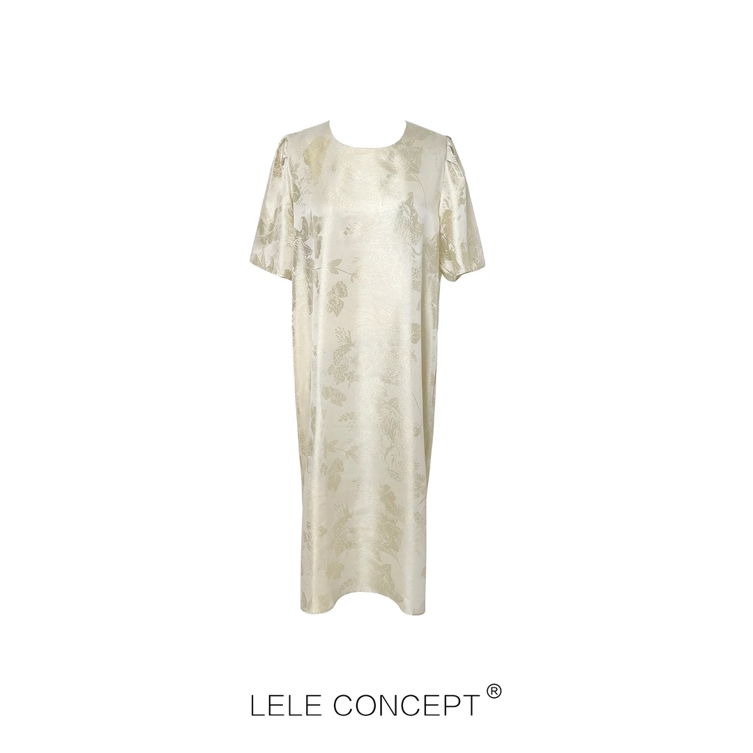 LELE CONCEPT 高级感时尚金丝提花短袖连衣裙Q0234