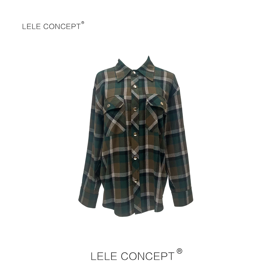 LELE CONCEPT 复古做旧时尚百搭格子衬衫S0601