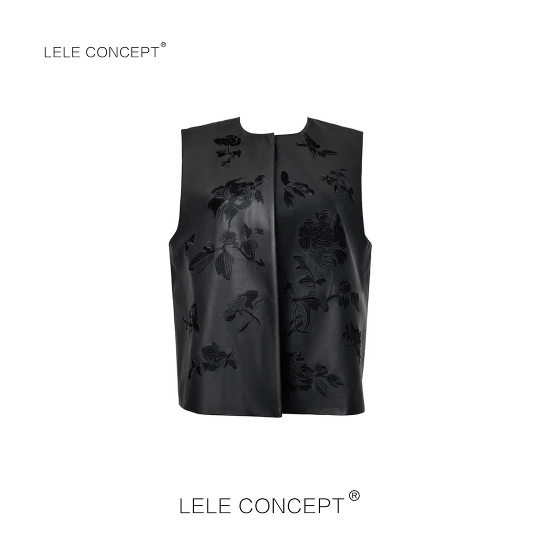 LELE CONCEPT| 气质轻奢设计师款中式风刺绣皮马甲P0037