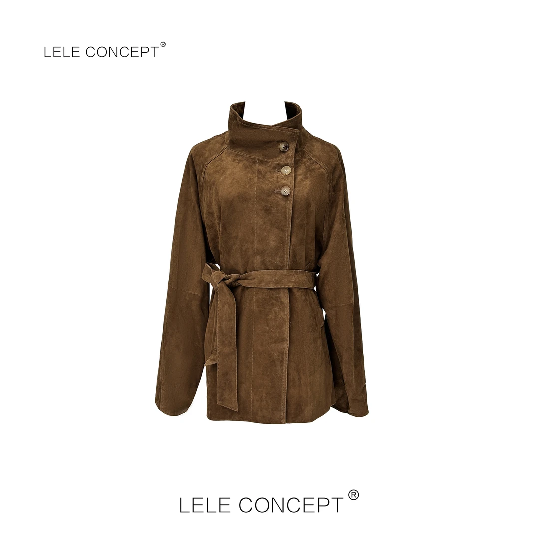 LELE CONCEPT 轻奢高级感立领腰带设计款皮衣P0043