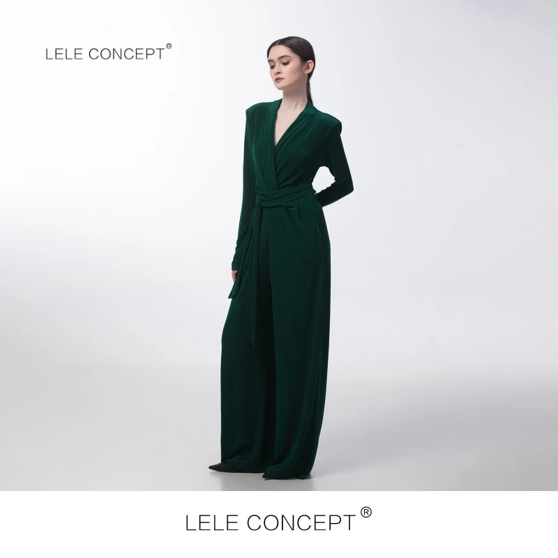 LELE CONCEPT 时尚气质系带轻奢高级优雅百搭阔腿连体裤K0106