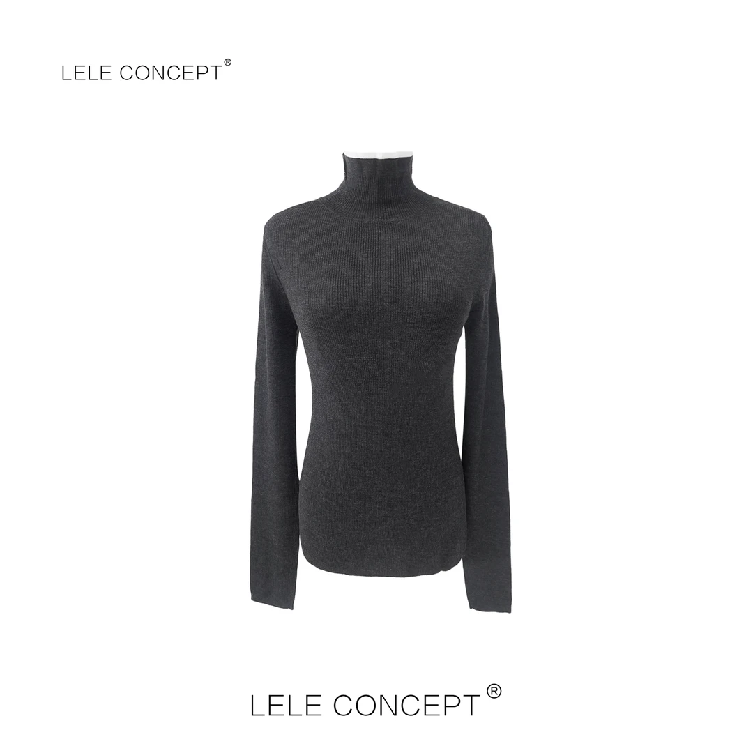 LELE CONCEPT 气质百搭时尚减龄修身翻领白边针织衫上衣S0635