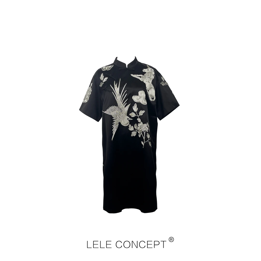 LELE CONCEPT 国风新中式刺绣连衣裙复古盘扣轻奢小众高级Q0259