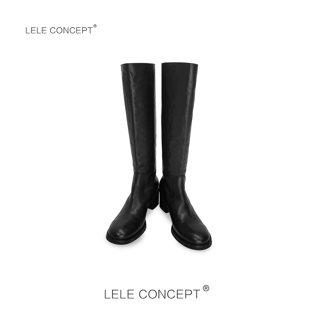 LELE CONCEPT 都市轻奢时装高级感小圆头粗跟高筒靴X0153