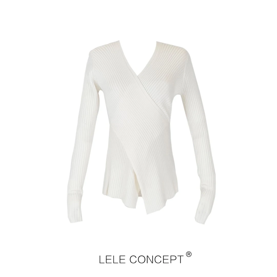 LELE CONCEPT 前交叉v领针织修身打底衫简约大气优雅显瘦S0152