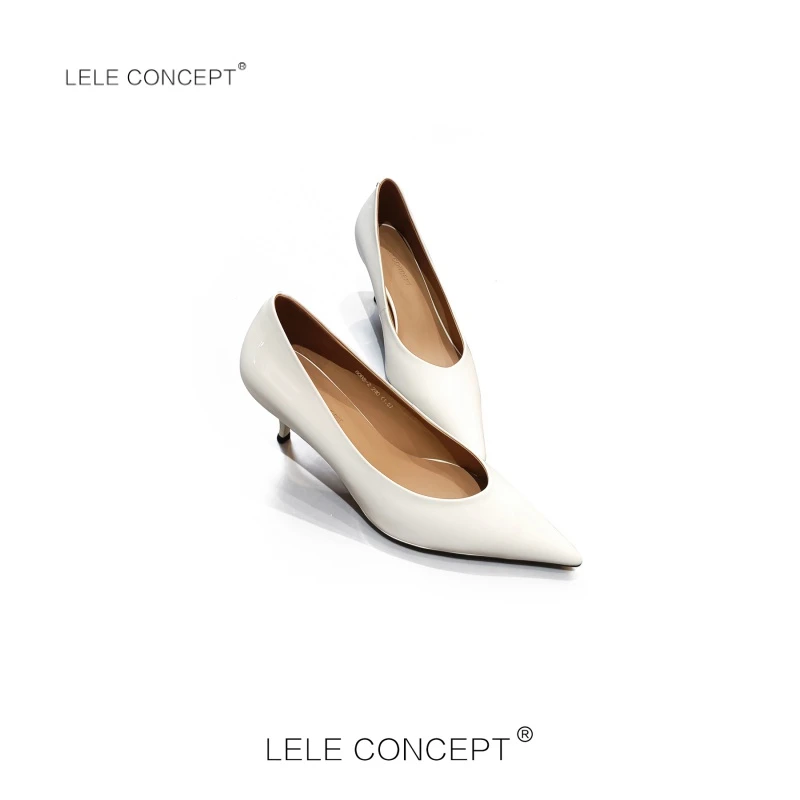 LELE CONCEPT 时尚气质百搭尖头漆皮高跟鞋女士舒适低跟X0102