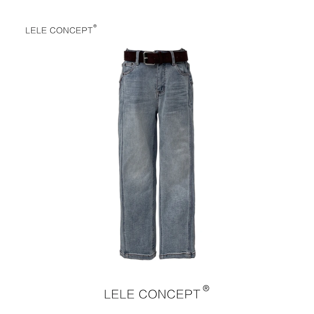 LELE CONCEPT 休闲百搭时尚复古水洗腰带烟管牛仔裤K0288