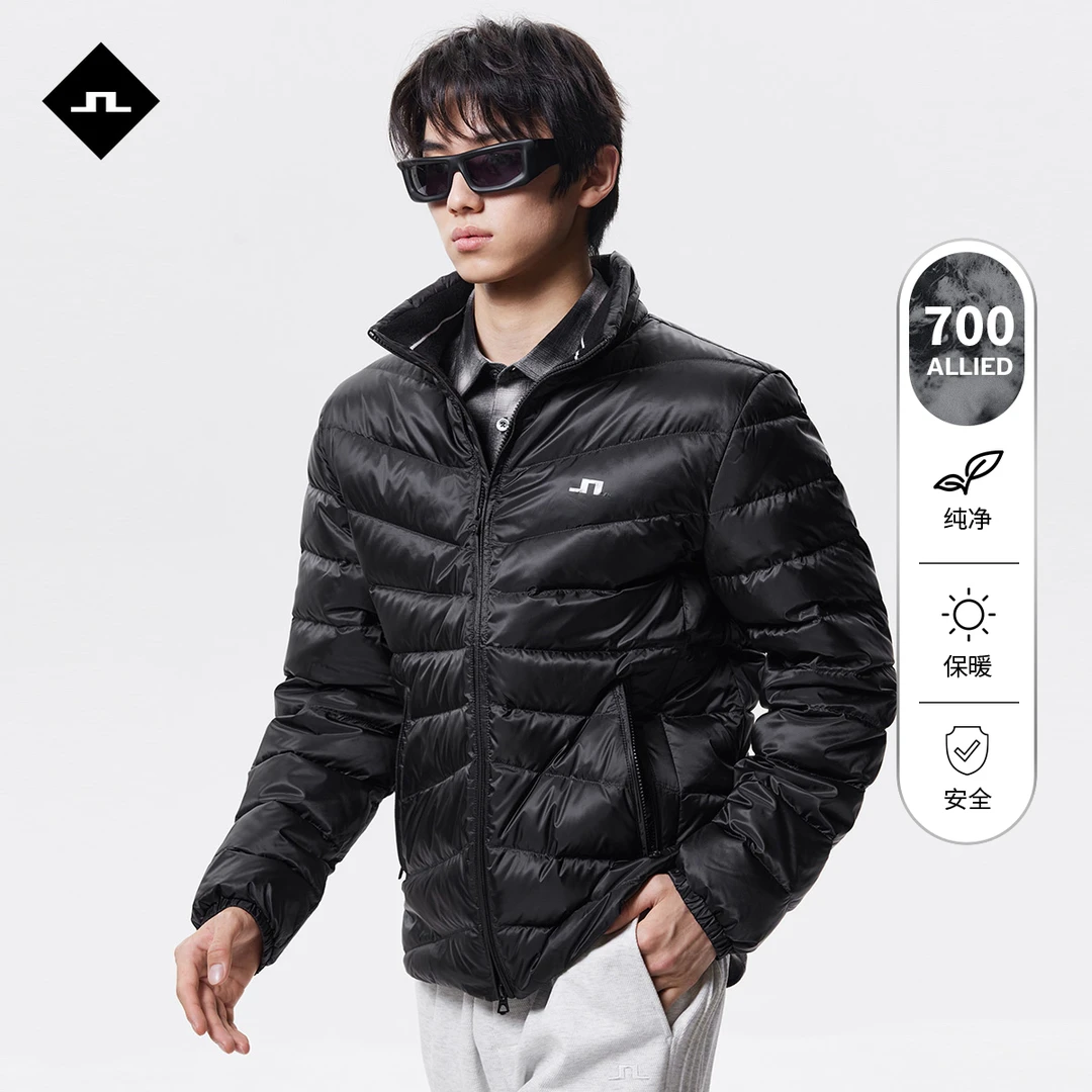 JLINDEBERG金林德伯格男士舒适轻薄黑白修身立领短款轻薄羽绒服