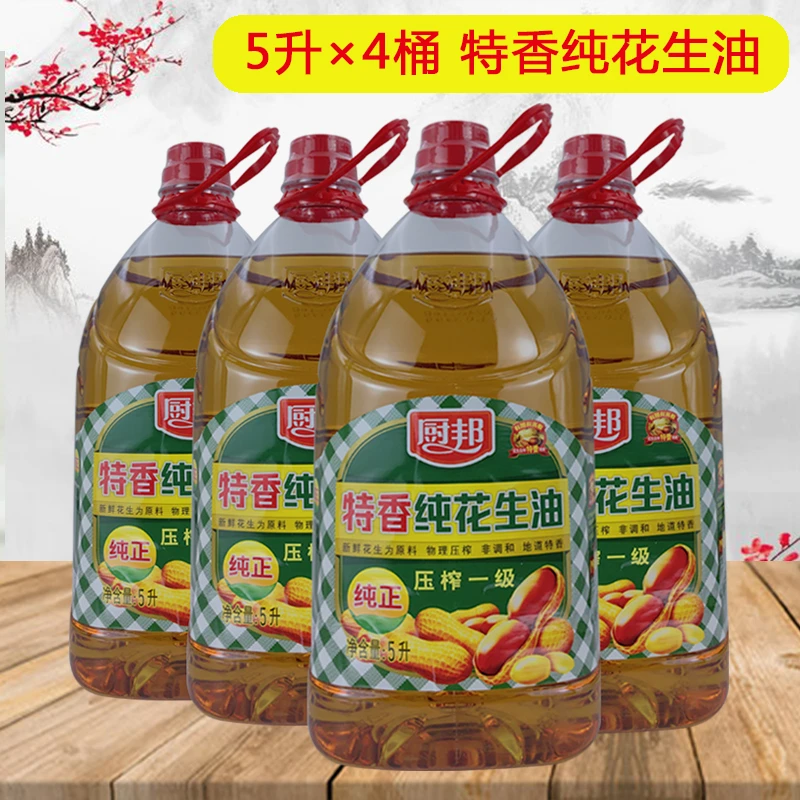 【5升×4瓶】厨邦特香纯花生油纯正一级压榨小瓶家庭装食用油整箱