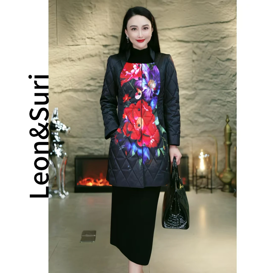 ZJ BATULU“紫翠间”’秋冬新款棉服棉大衣印花温婉风棉外套