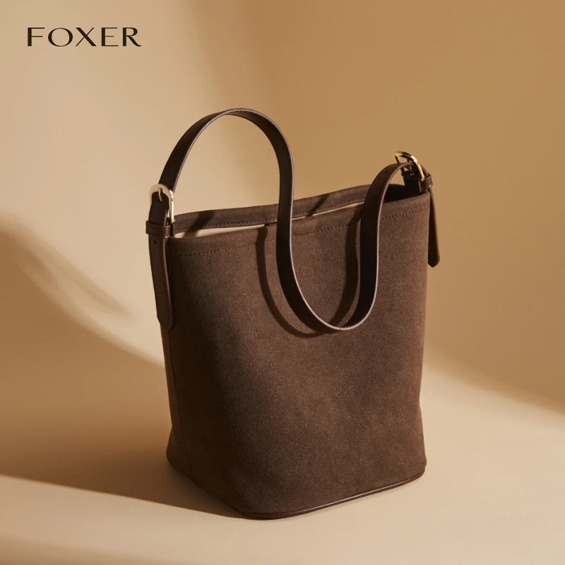 【双肩带】FOXER2023新款水桶包小众高级感单肩斜挎包时尚百搭女士