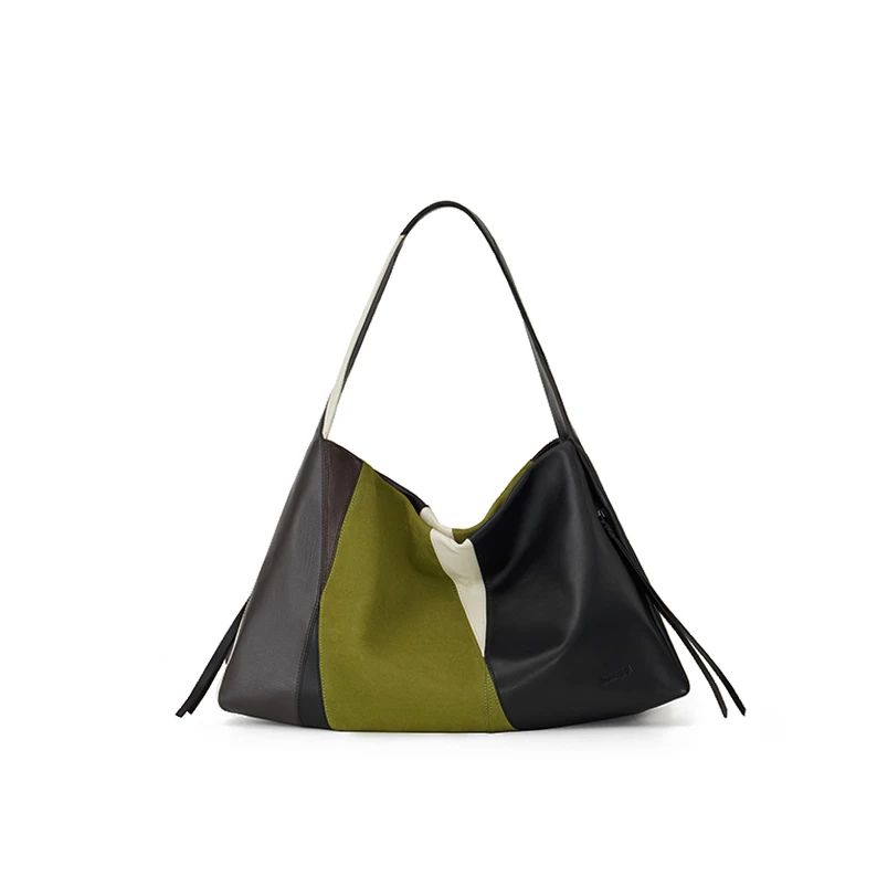 金狐狸时尚百搭单肩包小众简约休闲女士包包撞色轻奢腋下包