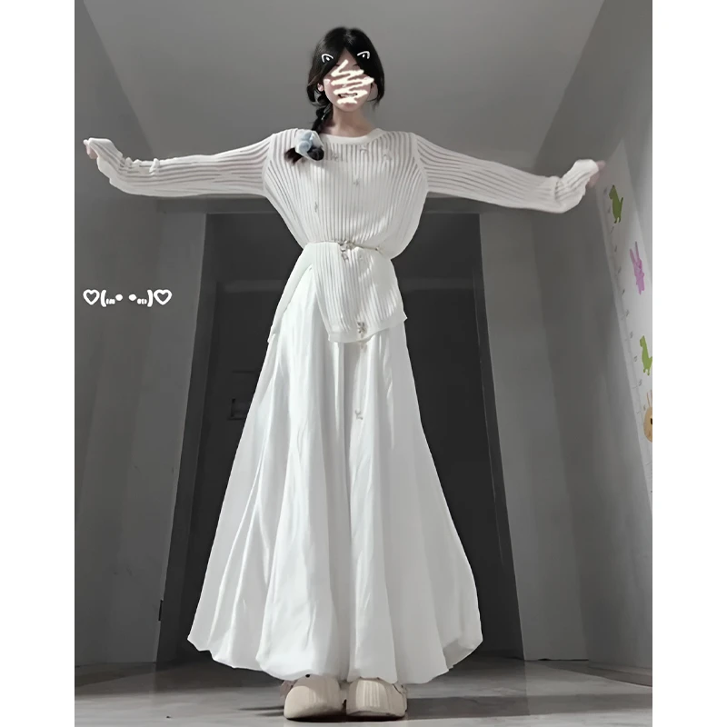 2025秋季新款女温柔风不规则镂空开叉针织罩衫气质高腰花苞半身裙