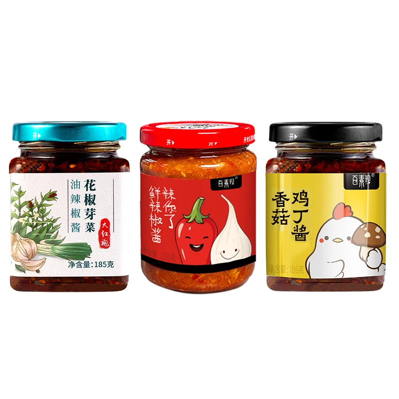 百素珍香菇鸡丁酱花椒芽菜辣酱辣你了蒜蓉鲜椒酱组合装优质拌饭