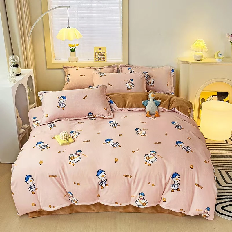 【加油鸭】A类加厚牛奶绒全消光保暖卡通加油鸭四件套床上用品