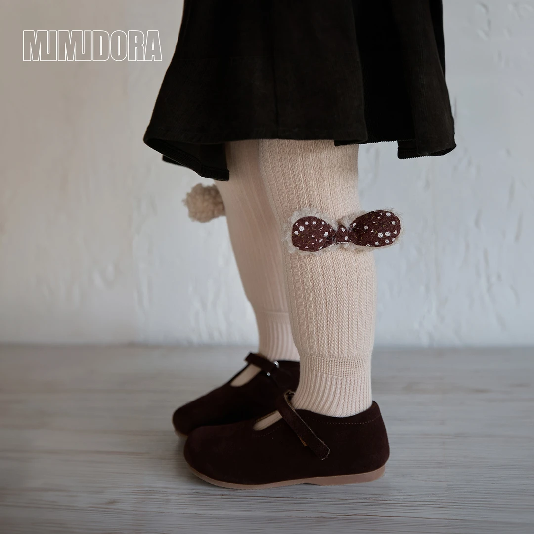 秋冬新款宝宝连裤袜女童加绒加厚保暖打底裤可爱蝴蝶结儿童连体袜