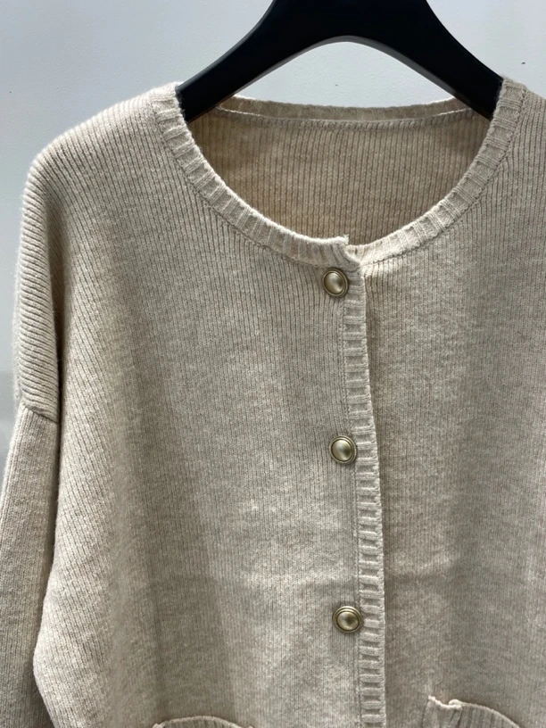 设计感小众复古针织开衫女长袖毛衣外套慵懒风圆领休闲