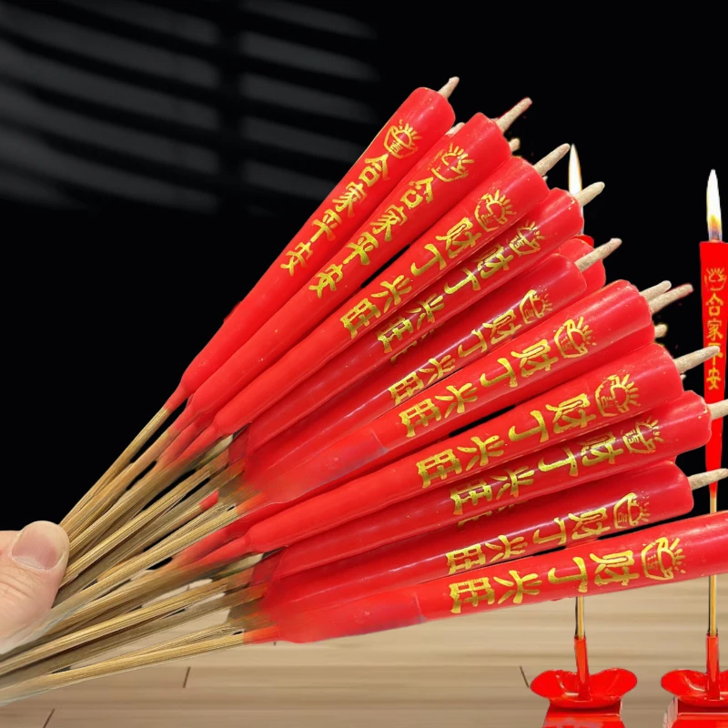 传统无烟过年蜡环保尖头质量烛光身烛红蜡烛厂家直销设计竹签香烛