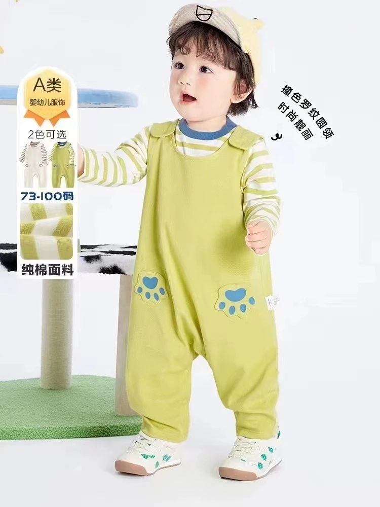 清仓折扣婴儿背带裤套装男童宝宝纯棉两件套2025春装新款儿童童装