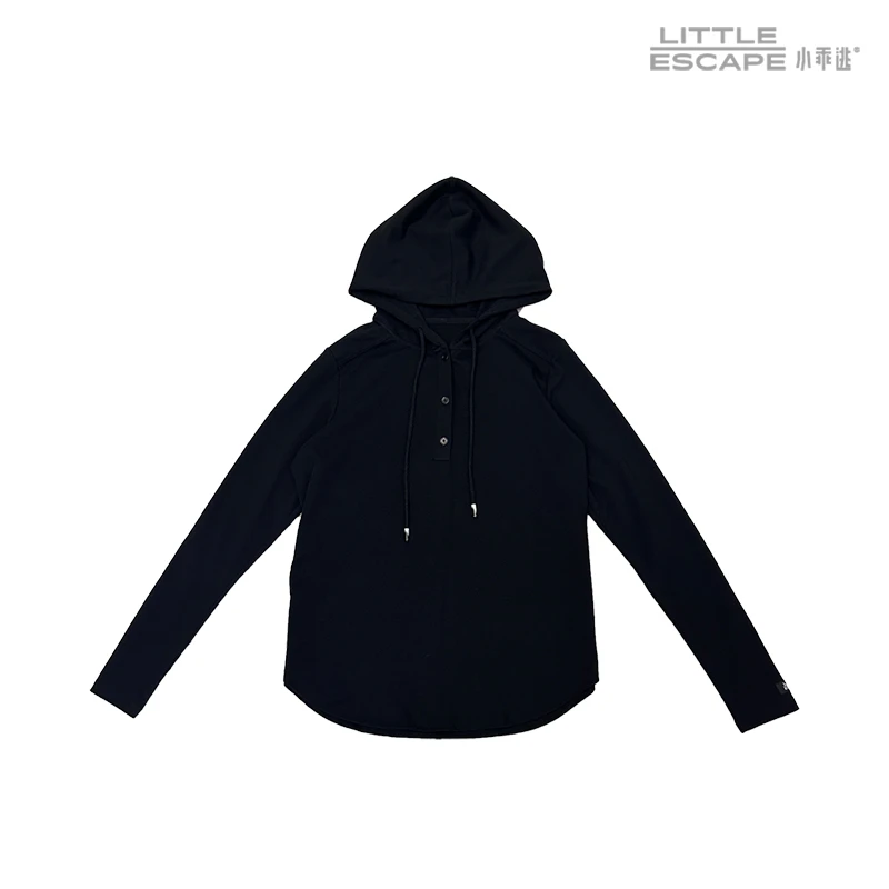 小乖逃D高级感加长版黑色卫衣简约连帽百搭简约套头966