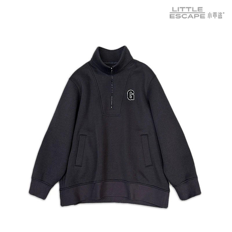小乖逃D新款设计师休闲款灰色卫衣G字母立领户外长袖88215
