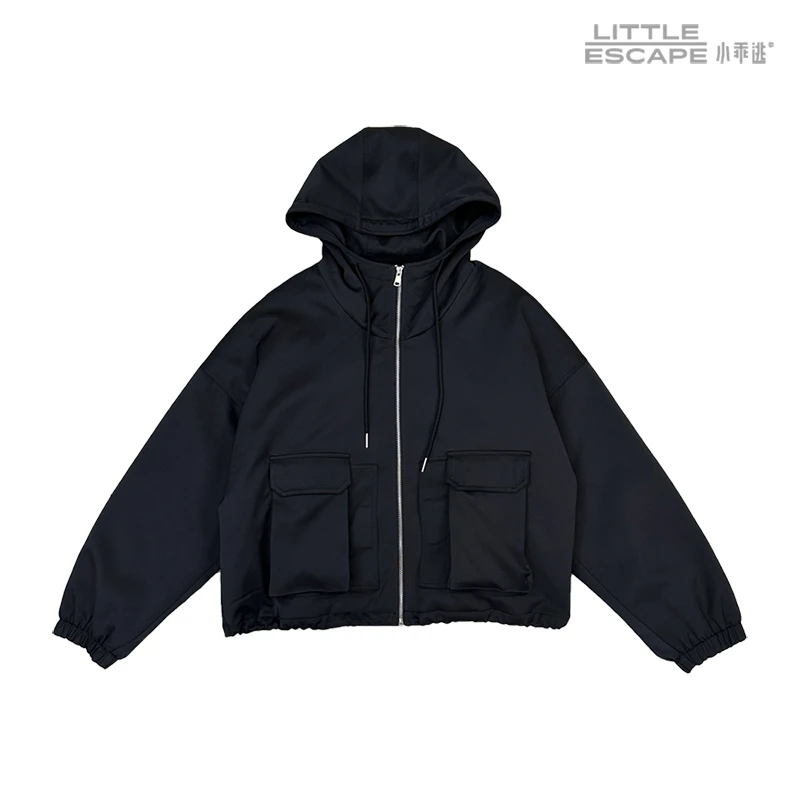 小乖逃D设计师休闲款黑色风衣潮流秋冬连帽外套时尚加厚231035