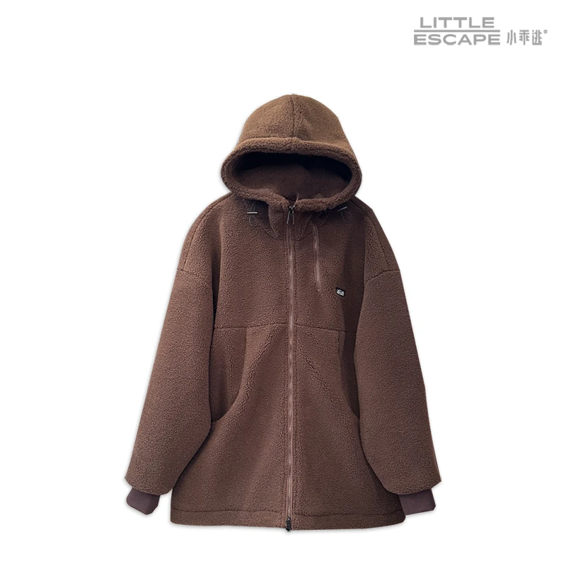 设计师轻奢款咖色外套毛呢冬季加厚棕色外套连帽时尚231157