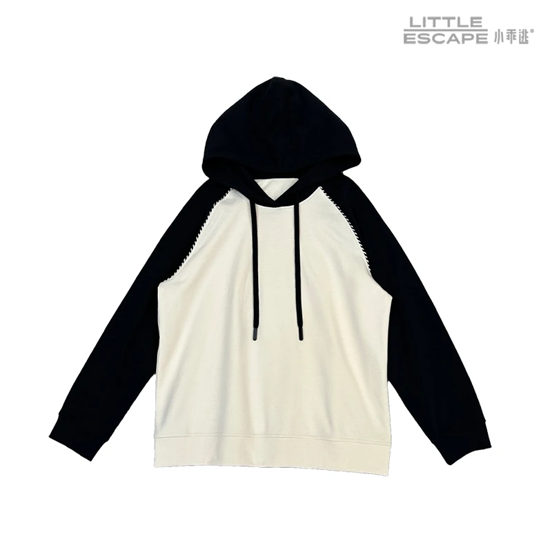 小乖逃D加绒连帽卫衣女设计师黑帽白色卫衣黑帽长袖百搭运动6015