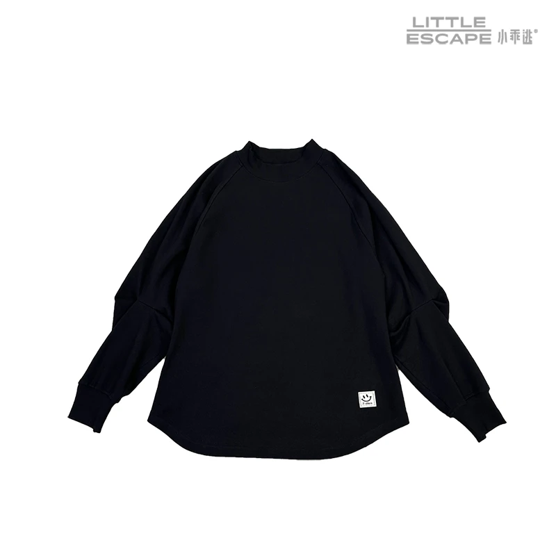 设计师休闲款黑色卫衣笑脸秋冬圆领纯色运动宽松88180