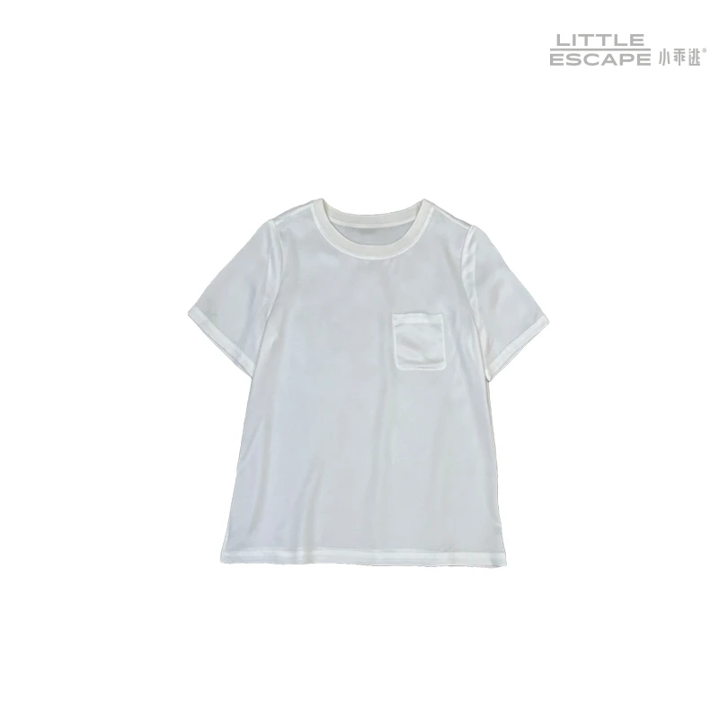 小乖逃D新款醋酸白色T恤圆领女款醋酸纯净版T恤夏季宽松衣服休闲