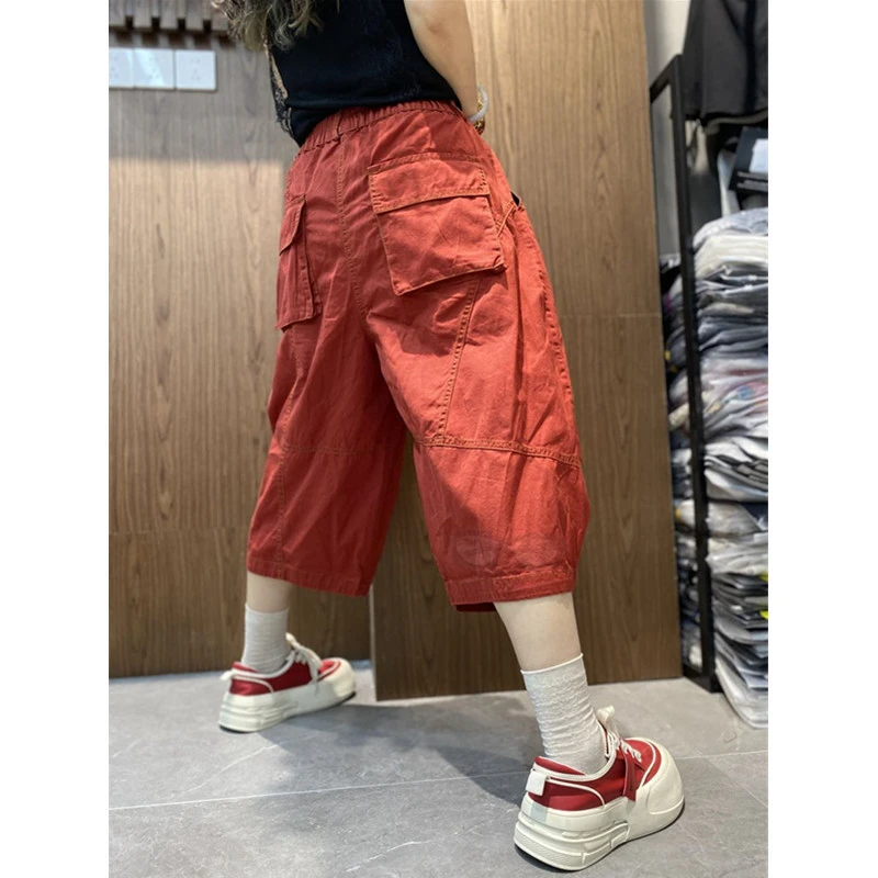 韩版个性明线七分工装哈伦休闲裤女松紧腰时尚百搭阔腿裤夏季新款