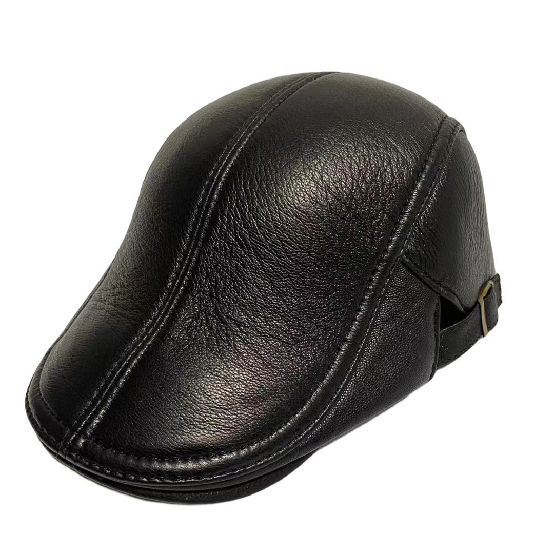 琨士兰德秋冬海宁男士户外休闲运动手工头层羊皮真羊皮休闲鸭舌帽